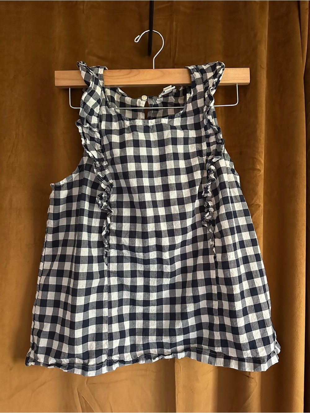J. Crew Navy and White Gingham Ruffle Sundress